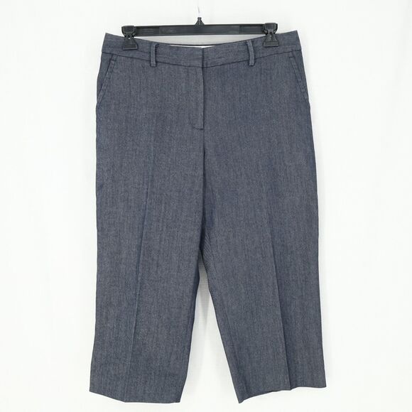 Talbots Dress Pants Petites 12P Blue Woven Cotton Stretch Ankle Crop Tapered Leg - Picture 1 of 10